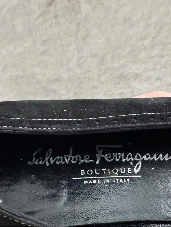 Salvatore Ferragamo Black Suede & Patent Leather Bow Ballet Flats - Picture 3 of 6